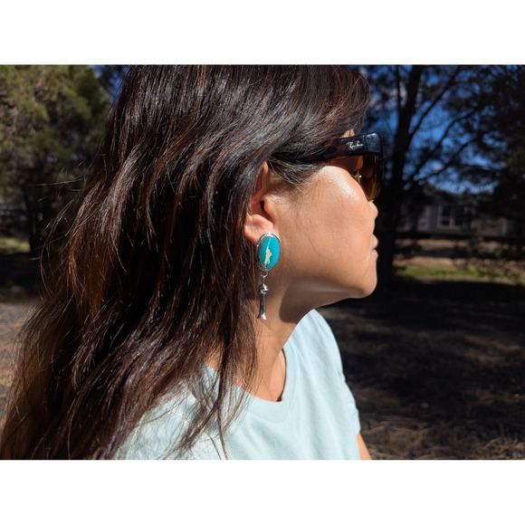 Native American Earrings Navajo Sterling Silver Turquoise Jewelry *** - Picture 4 of 12